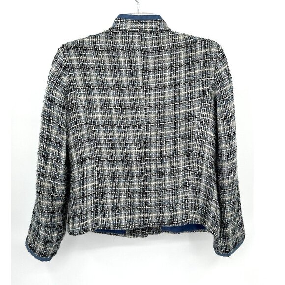 ANNE CARSON jacket blazer silk nubby boucle broach pockets office blue petite PL - Picture 5 of 6